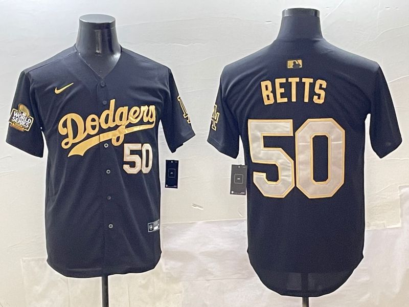 Men Los Angeles Dodgers #50 Betts Black Gold Nike 2025 MLB Jersey style 4265